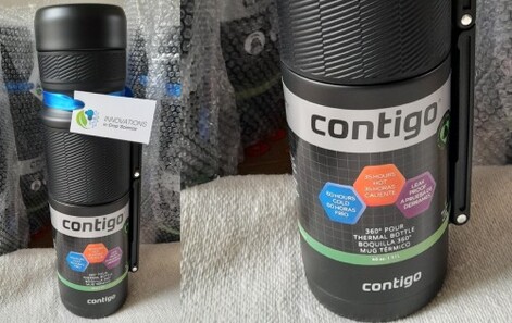 Termo Contigo con logo en tarjeta